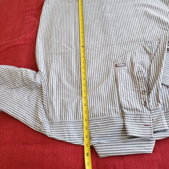 Men's XL Transcript long-sleeved button down casual shirt - grey striped cotton - Picture 2 of 8